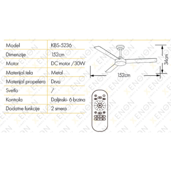 PLAFONSKI VENTILATOR KBS 5236 BK XENON LIGHT - Image 3