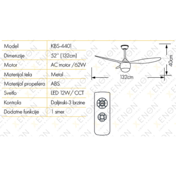 PLAFONSKI VENTILATOR KBS 4401 NICKEL XENON LIGHT - Image 2