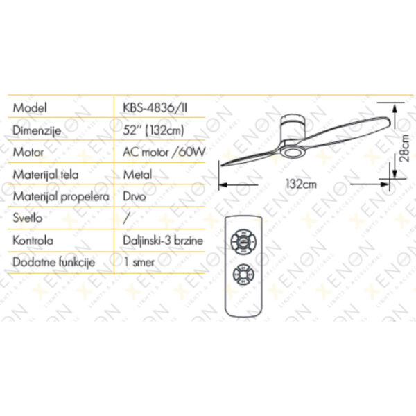 PLAFOSNKI VENTILATOR KBS 4836/|| BK XENON LIGHT - Image 2